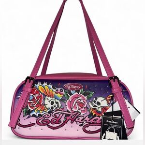 Ed Hardy Pink Graphic Satchel Bag